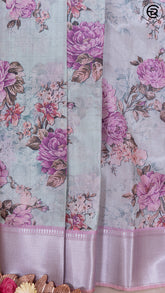 Green and Pink Floral Printed with Simple Pallu Mangalagiri Silk Saree